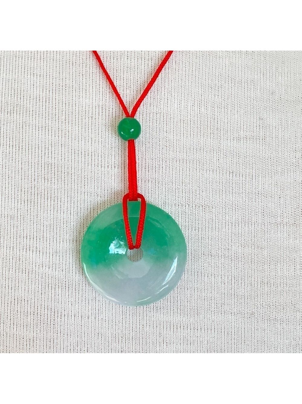 Genuine Jade 1 inch Circle Donut Necklace on red string - Picture 1 of 5
